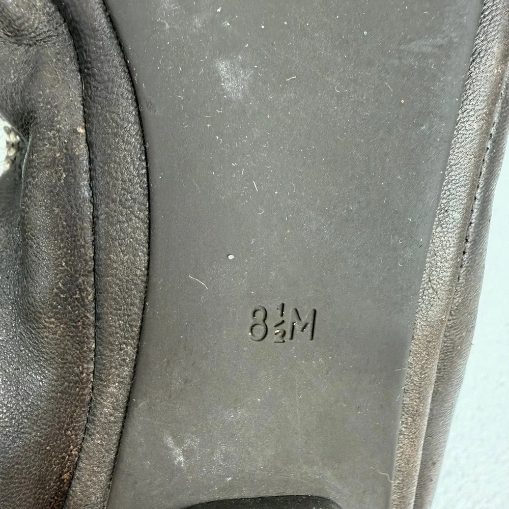 Tory Burch Sz 8.5 Gabby Ballet Flats Gun Metal Leather Gold‎ Cap Toe Logo Shoes